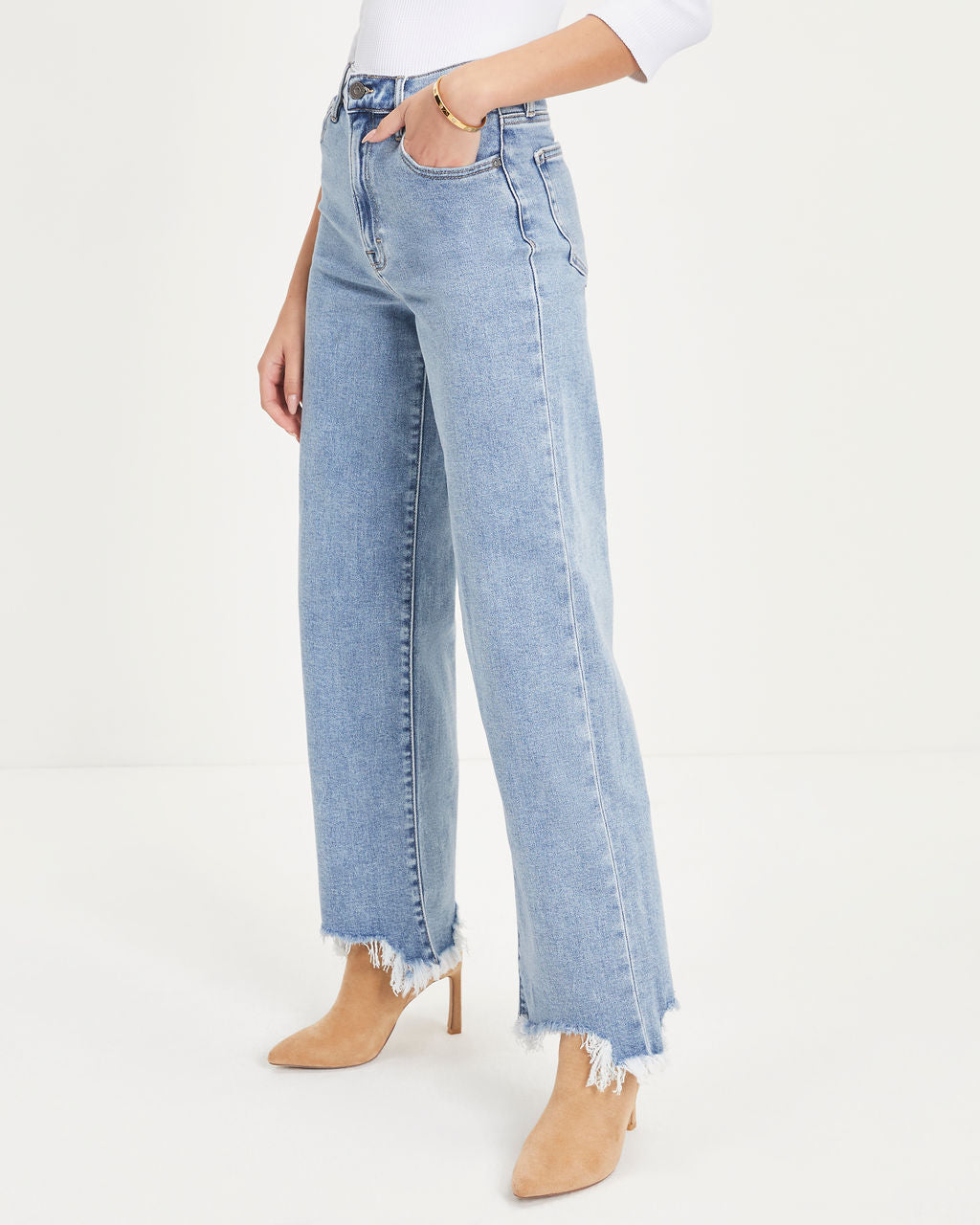 Mandy High Rise Stretch Frayed Wide Leg Jeans