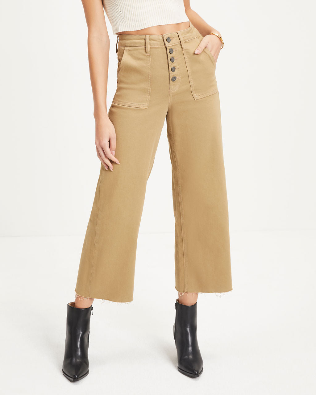 Layton High Rise Stretch Wide Leg Crop Jeans - Tan