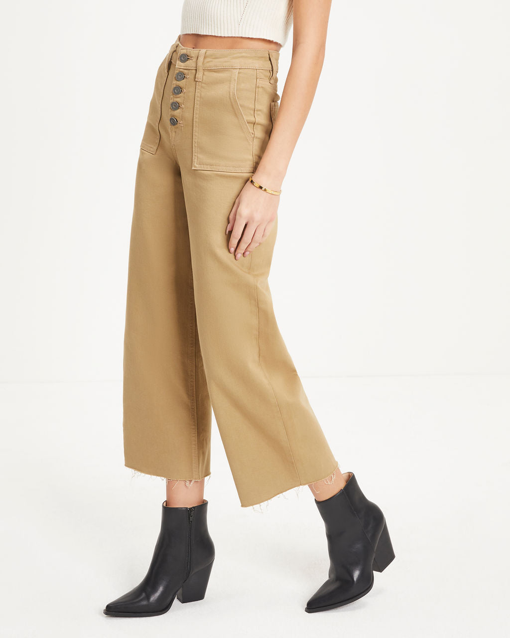 Layton High Rise Stretch Wide Leg Crop Jeans - Tan