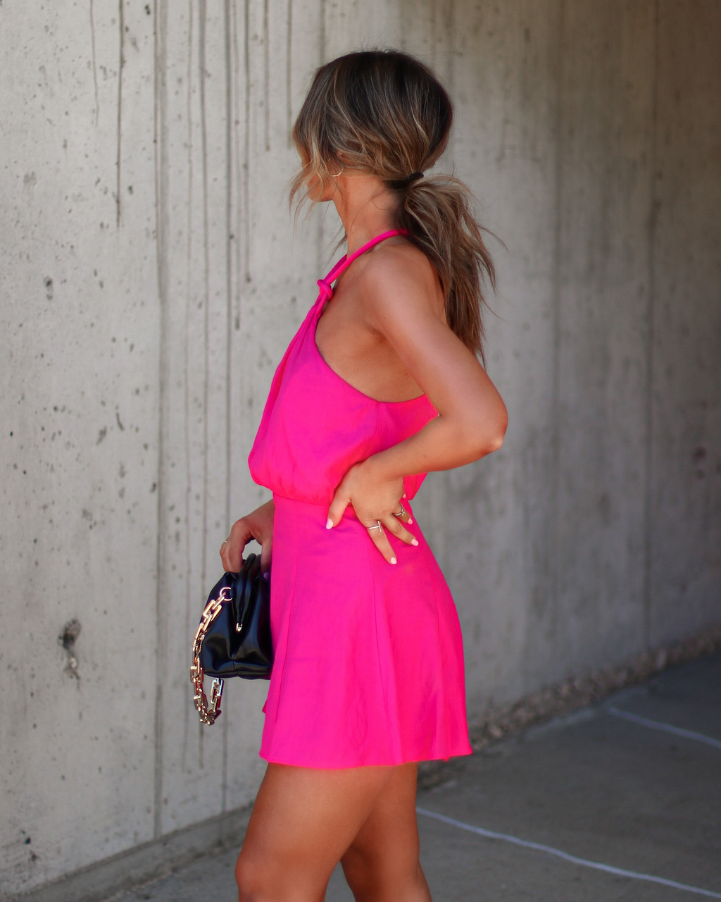 Addison Halter Romper - Hot Pink