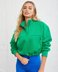 Athletic Cotton Blend Pocketed Half Zip Pullover - Green