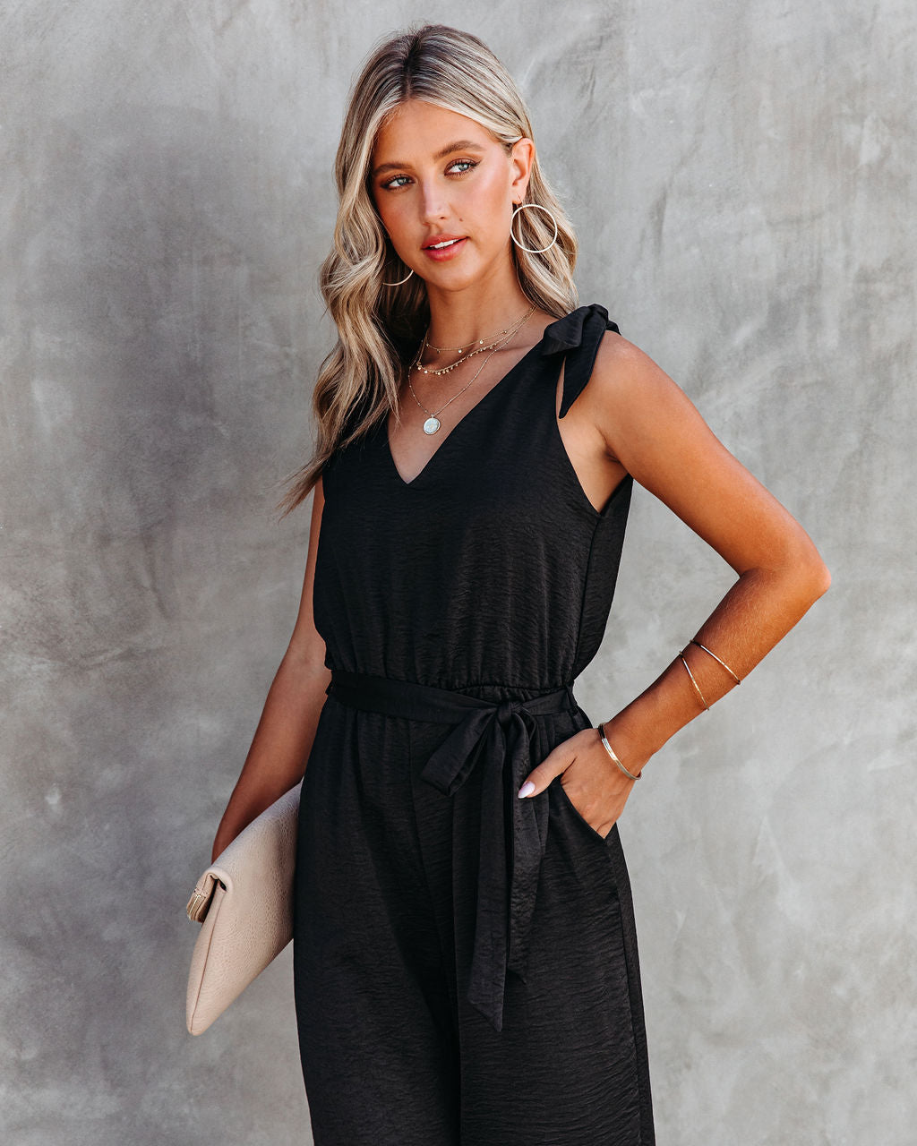 Adrienne Pocketed Satin Jumpsuit - Black