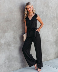 Adrienne Pocketed Satin Jumpsuit - Black