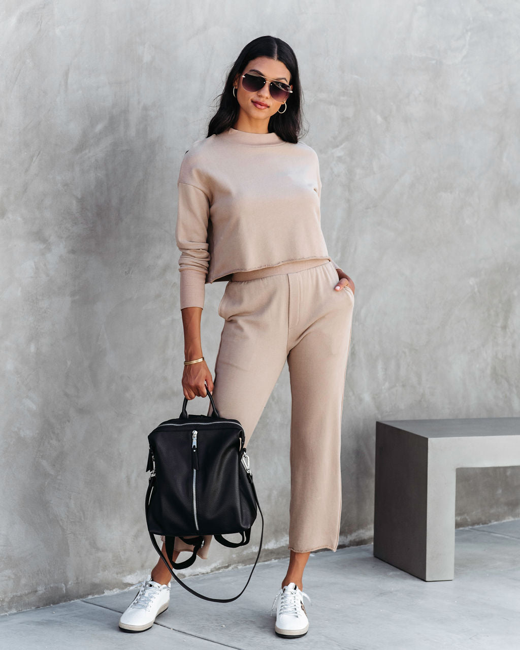 Airport Glam Cotton High Rise Pocketed Pants - Camel