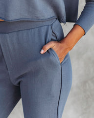 Airport Glam Cotton High Rise Pocketed Pants - Grey Blue