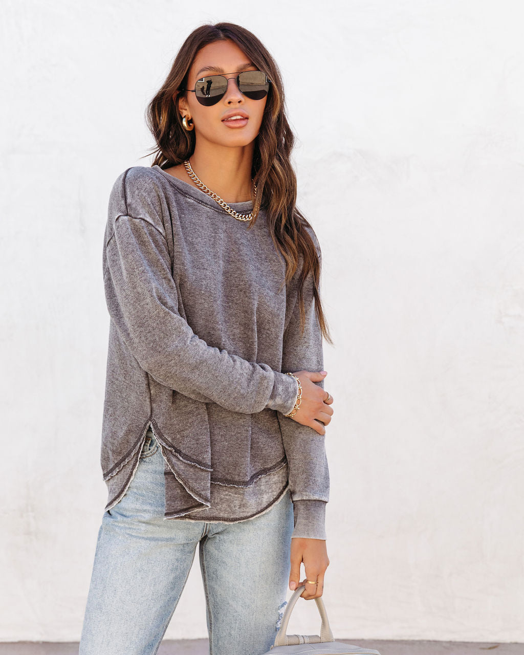 Al Fresco Cotton Blend Knit Pullover - Grey