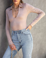 Alessandra Collared Bodysuit - Light Taupe