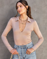 Alessandra Collared Bodysuit - Light Taupe