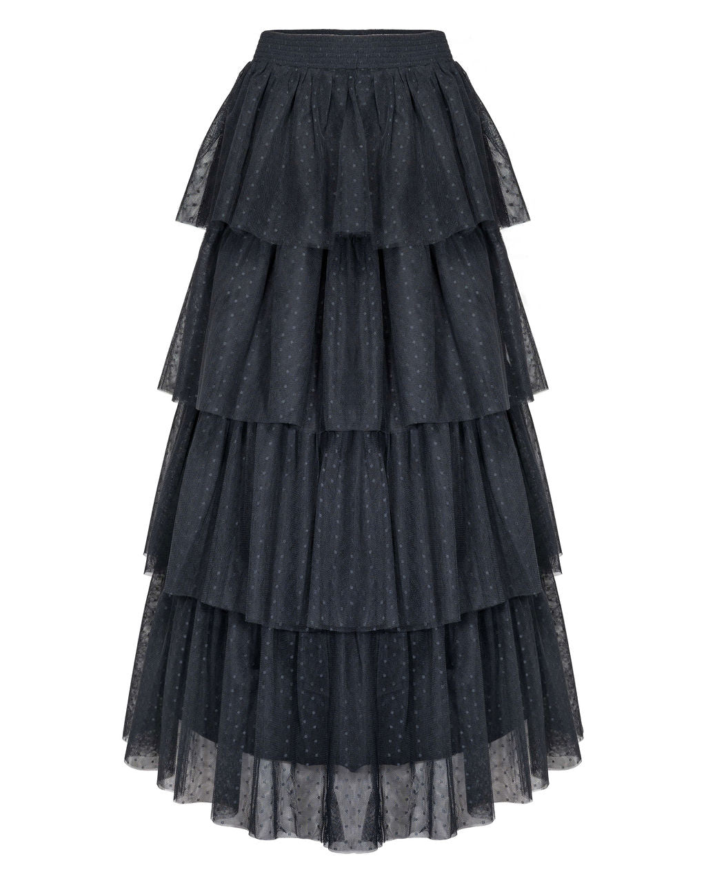 Alessia Tiered Tulle Midi Skirt - Black