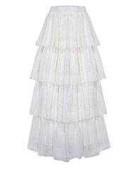 Alessia Tiered Tulle Midi Skirt - Ivory