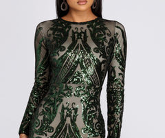 Alexandria Formal Sequin Scroll Dress