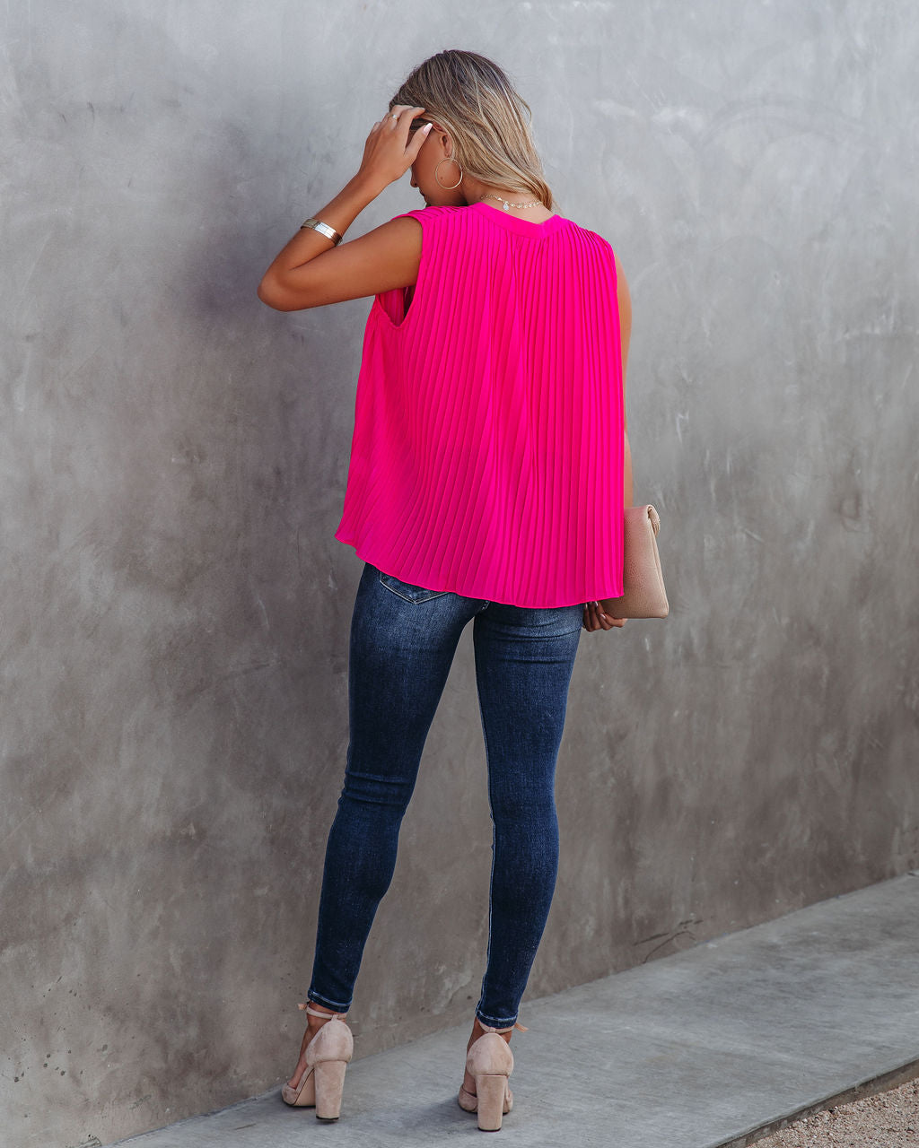 All That Matters Pleated Sleeveless Blouse - Hot Pink