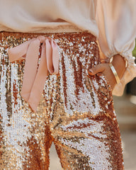 All Ritz Pocketed Sequin Crop Pants - Rose Gold