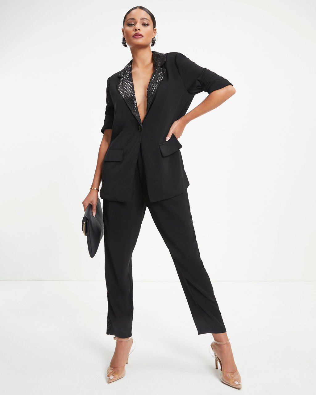Always A Party Sequin Contrast Pocketed Pants - Black