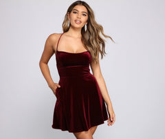 Amelia Lace-Up Back Velvet Skater Dress