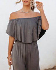 Antonella Off The Shoulder Pocketed Jumpsuit - Charcoal