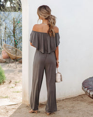 Antonella Off The Shoulder Pocketed Jumpsuit - Charcoal