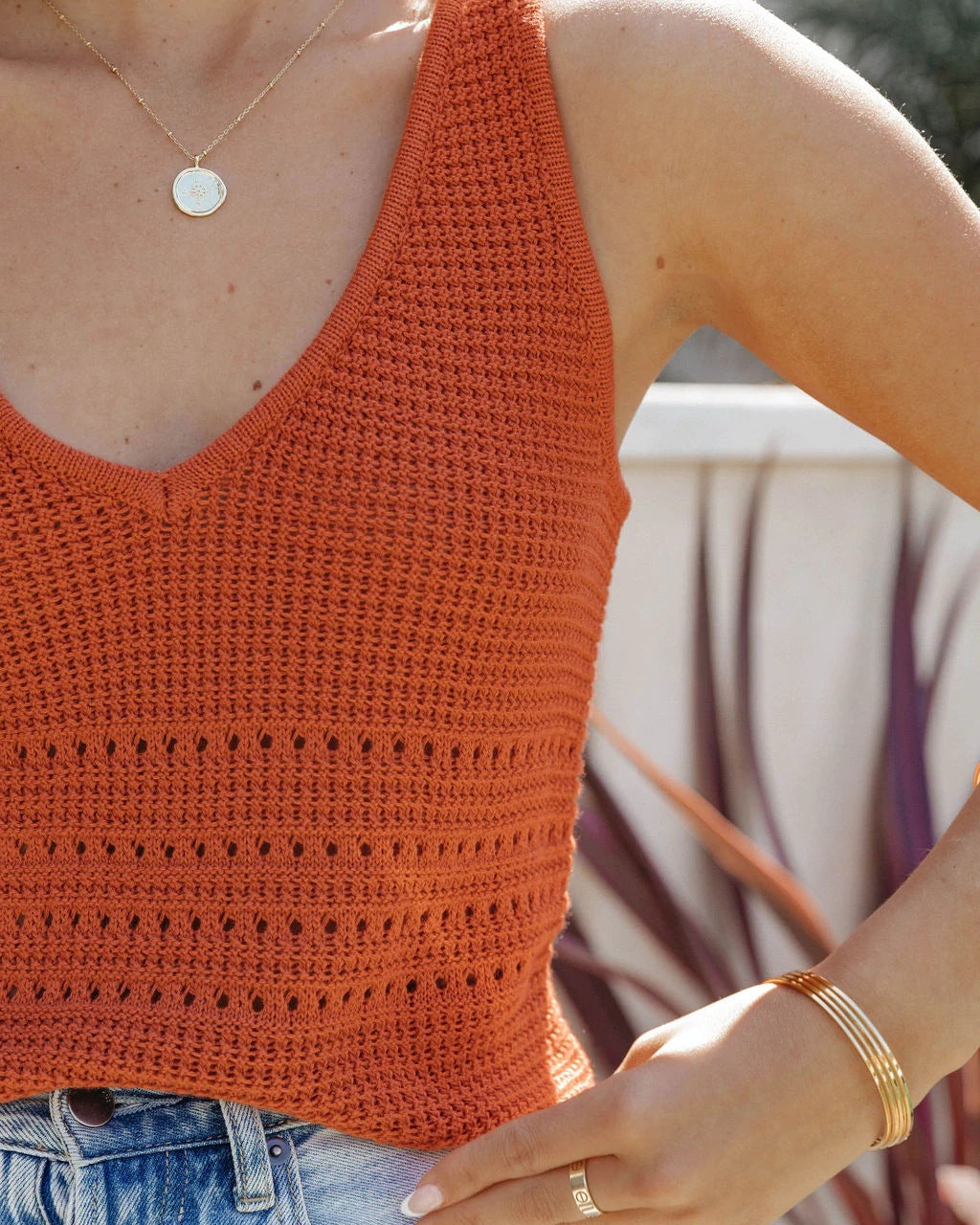 Are We There Yet Knit Tank - Bright Orange