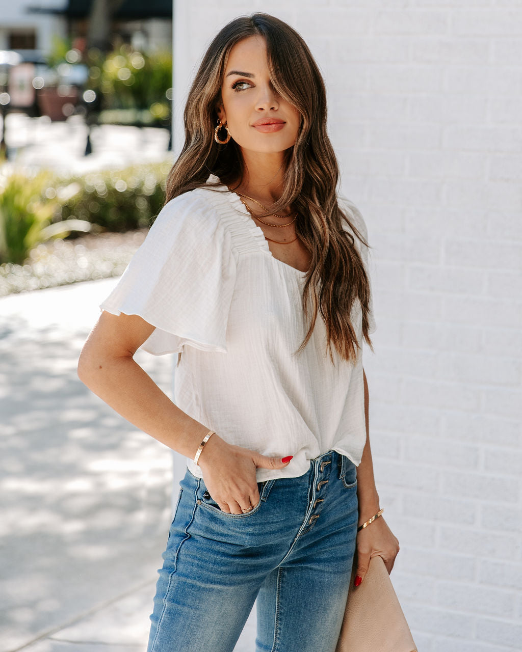 Ariana Cotton Square Neck Top - Off White