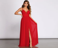 Arlyn Chiffon Deep V A Line Dress