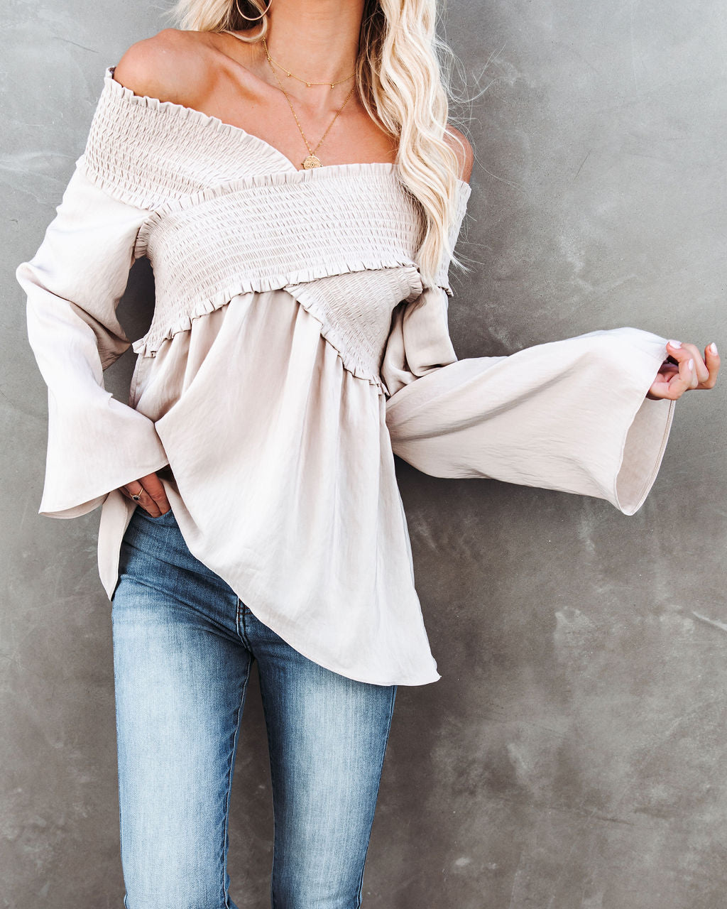 Ascension Smocked Off The Shoulder Top - Natural