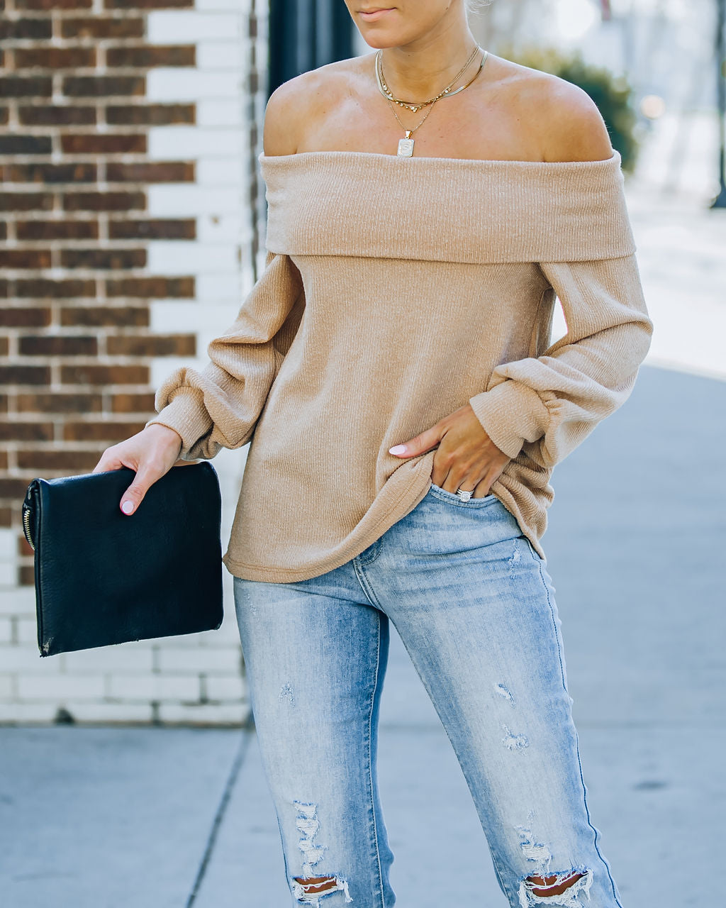 Ashby Off The Shoulder Knit Top - Maple