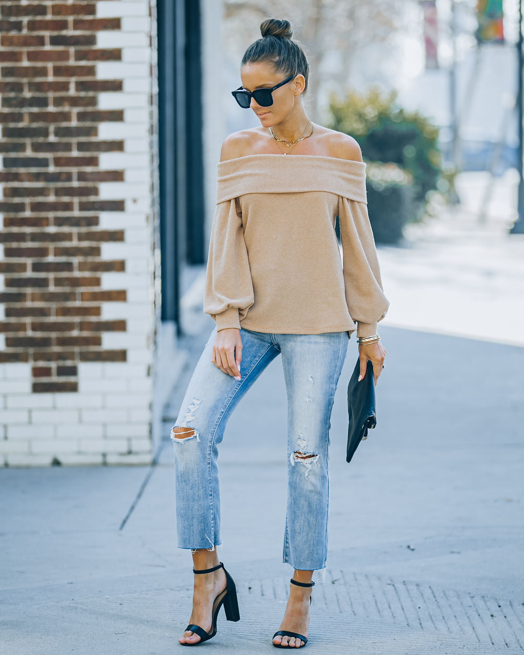 Ashby Off The Shoulder Knit Top - Maple