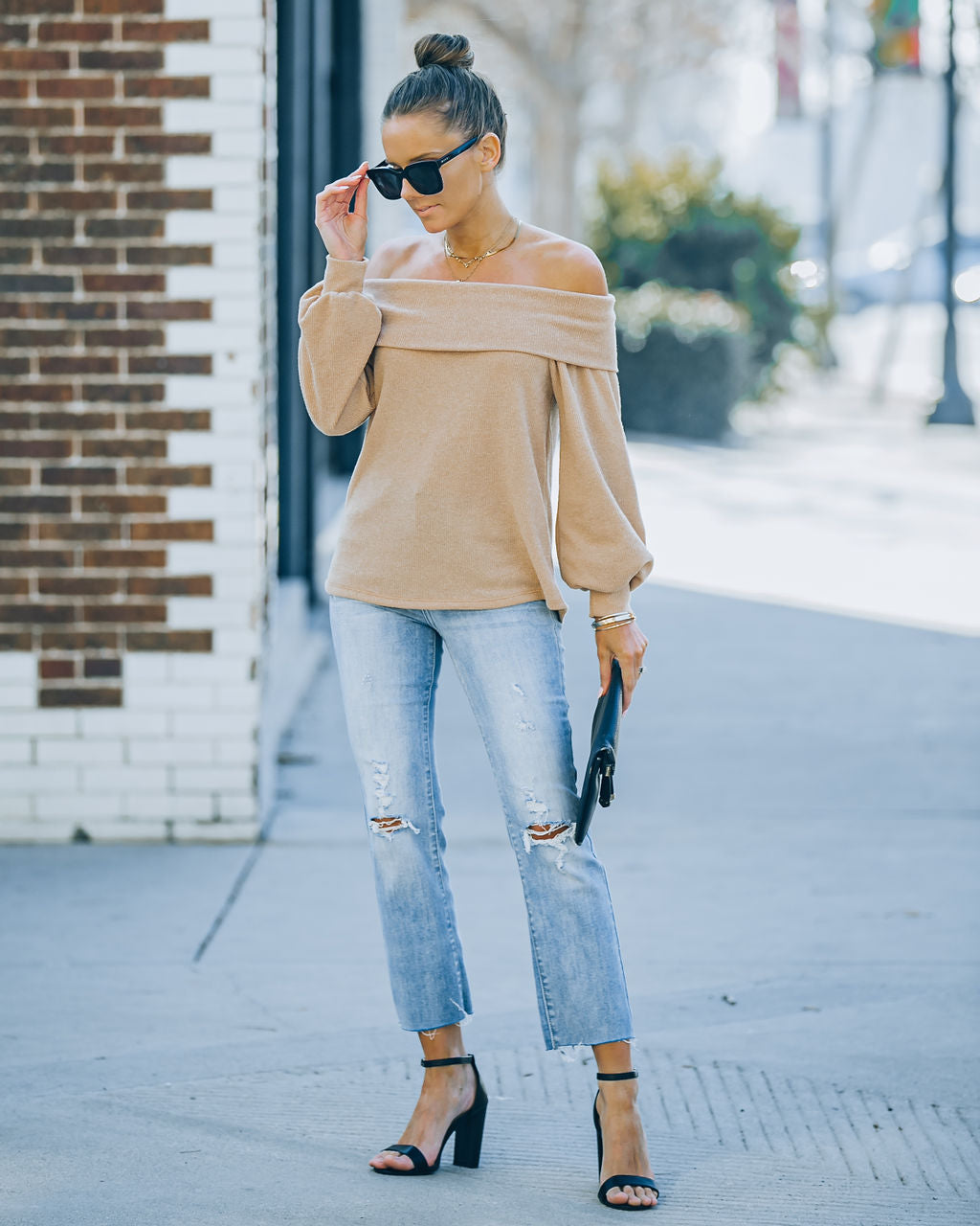 Ashby Off The Shoulder Knit Top - Maple