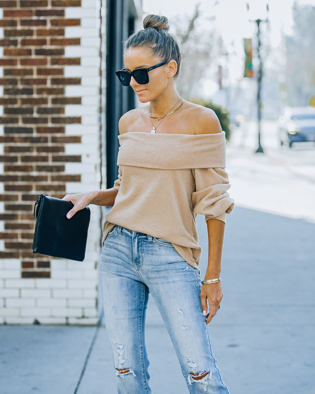 Ashby Off The Shoulder Knit Top - Maple