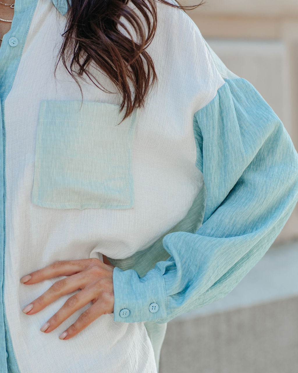 Ashford Colorblock Button Down Top - Blue Multi