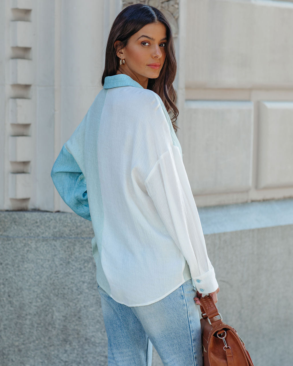 Ashford Colorblock Button Down Top - Blue Multi