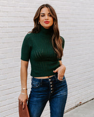 Ashtyn Cotton Blend Crop Turtleneck Top - Pine