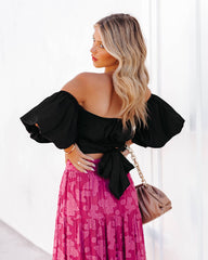 Aspiring Satin Off The Shoulder Crop Top - Black