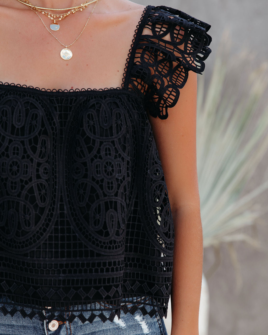 At Last Crochet Lace Crop Top - Black