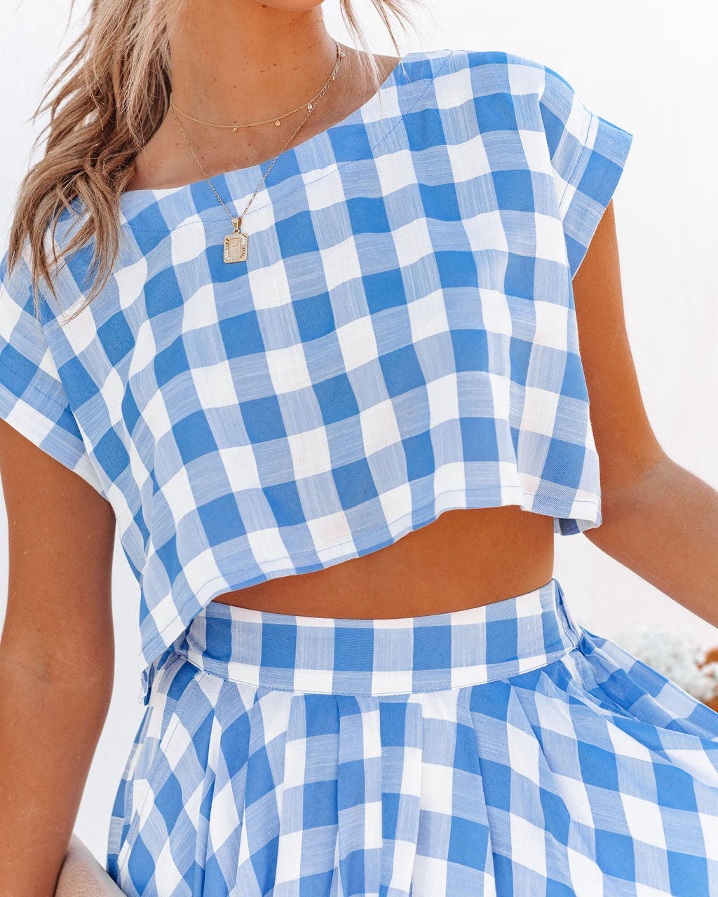 Athina Cotton Blend Gingham Crop Top - Blue