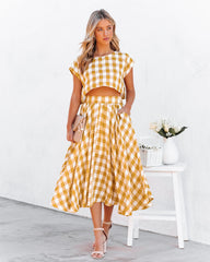 Athina Cotton Blend Gingham Crop Top - Mustard