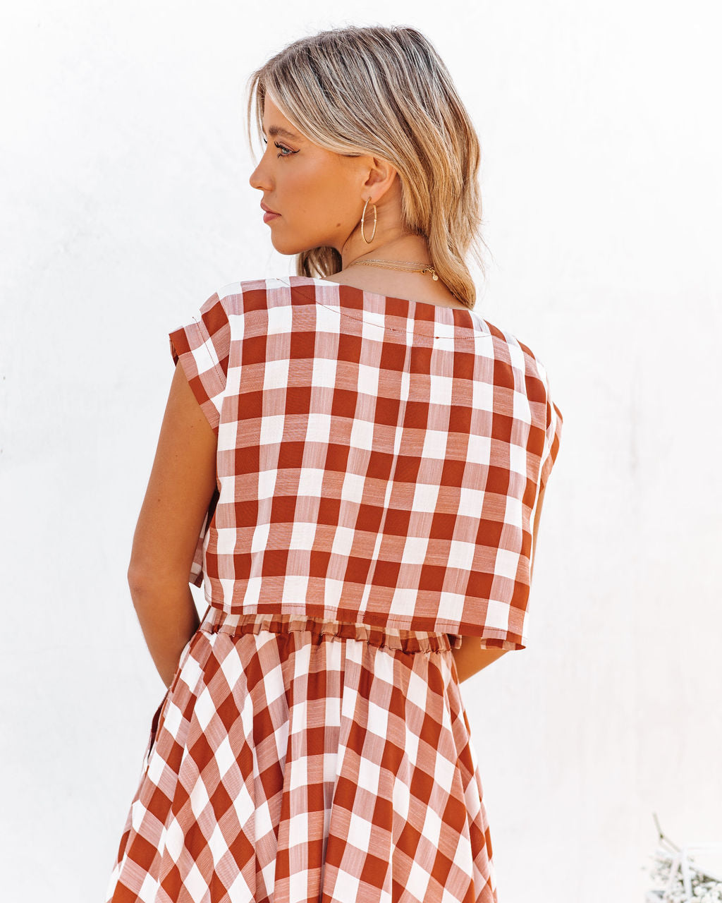 Athina Cotton Blend Gingham Crop Top - Rust