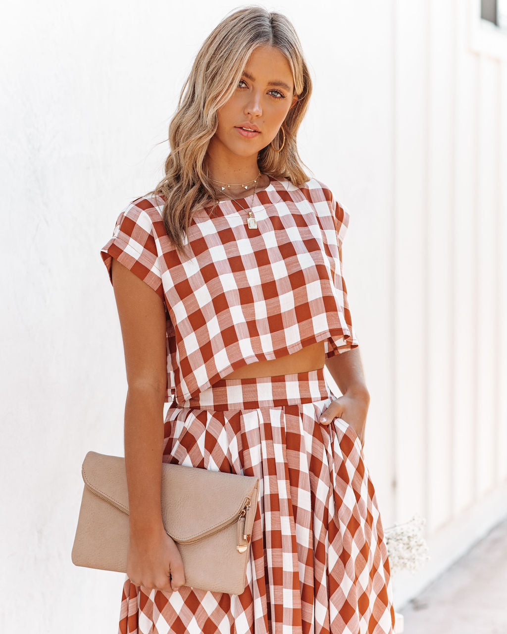 Athina Cotton Blend Gingham Crop Top - Rust