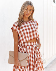 Athina Cotton Blend Gingham Crop Top - Rust