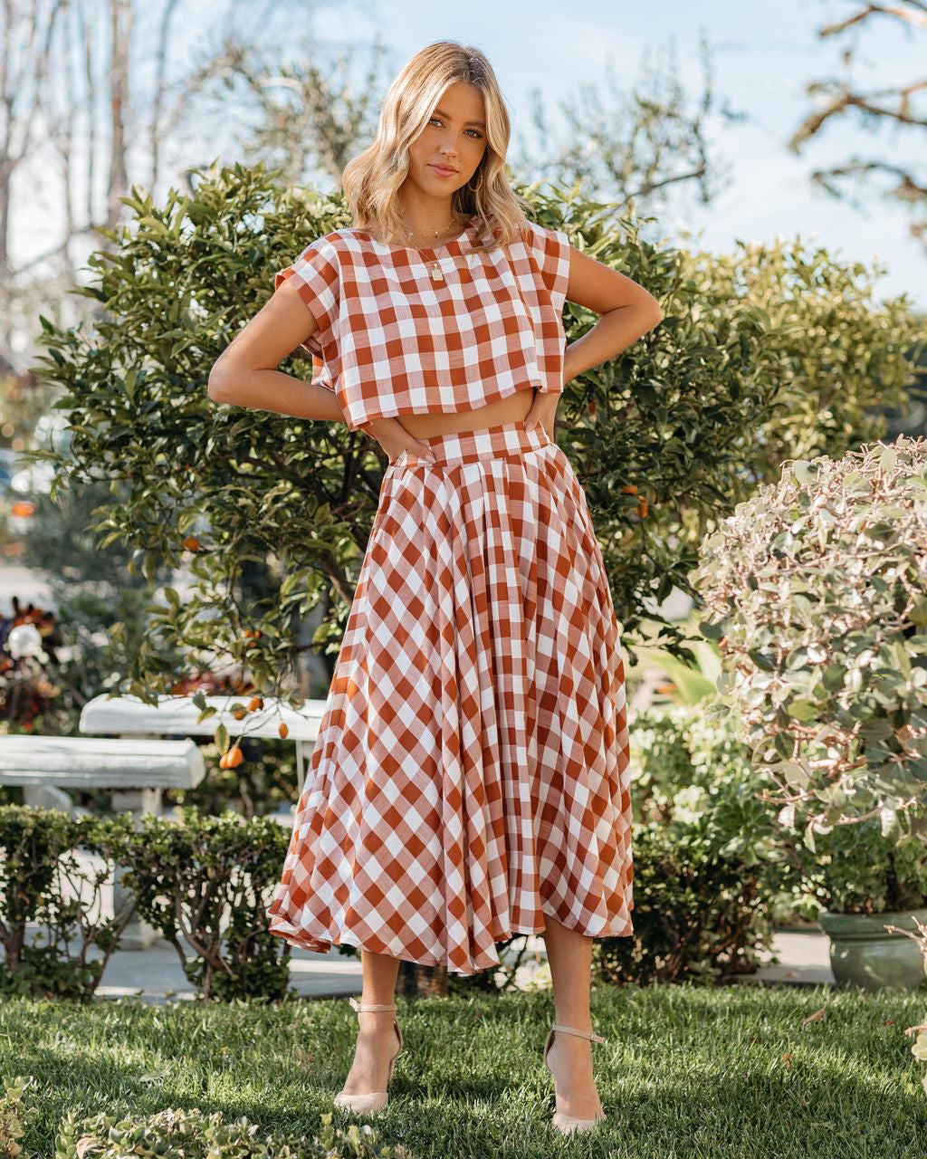 Athina Cotton Blend Gingham Crop Top - Rust