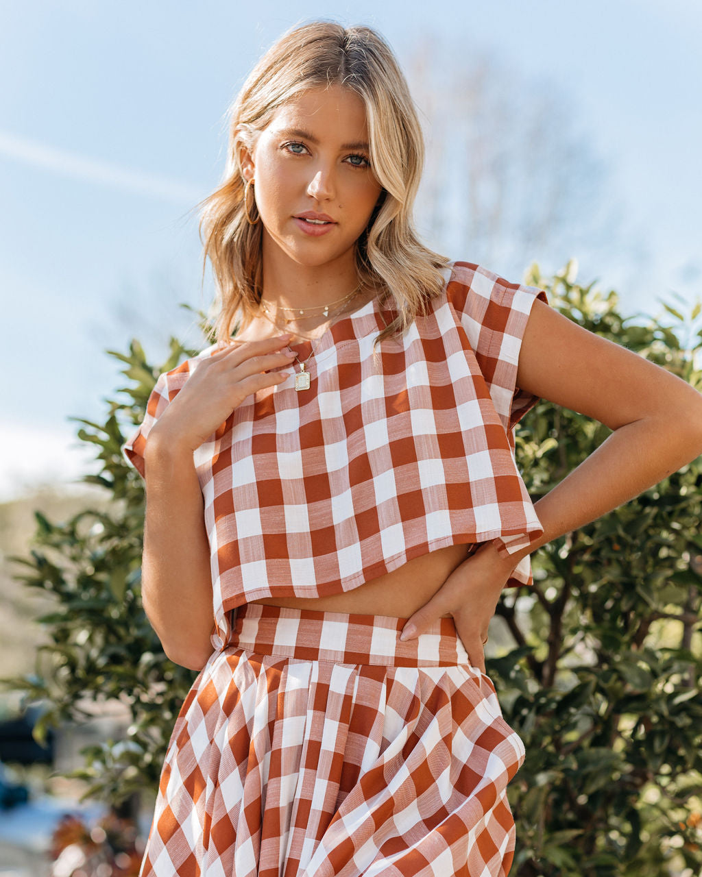 Athina Cotton Blend Gingham Crop Top - Rust