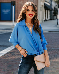 Attention To Detail Button Down Tie Blouse - Clean Blue