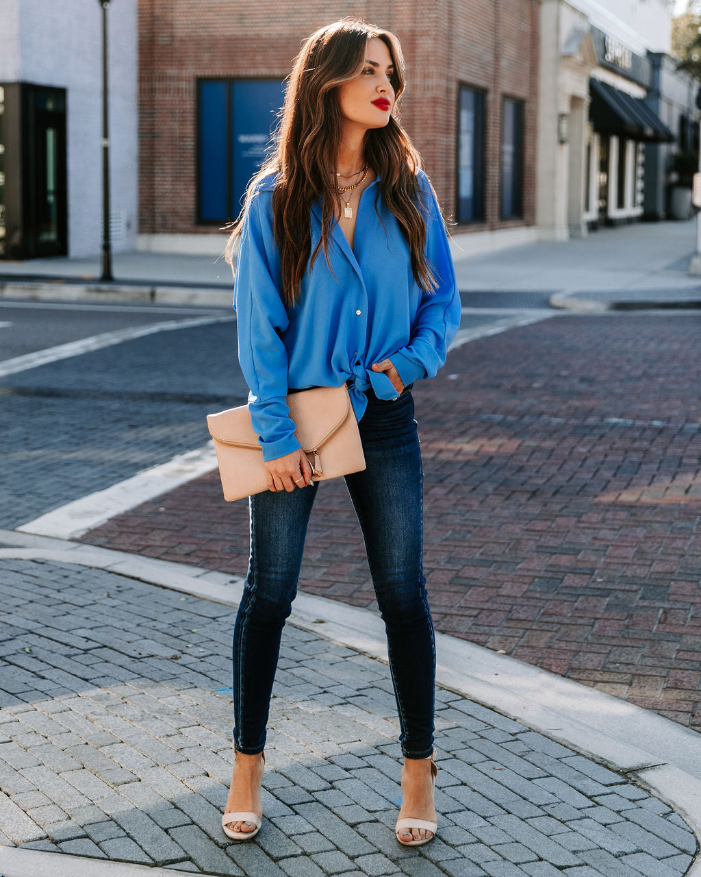 Attention To Detail Button Down Tie Blouse - Clean Blue