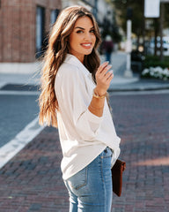 Attention To Detail Button Down Tie Blouse - White