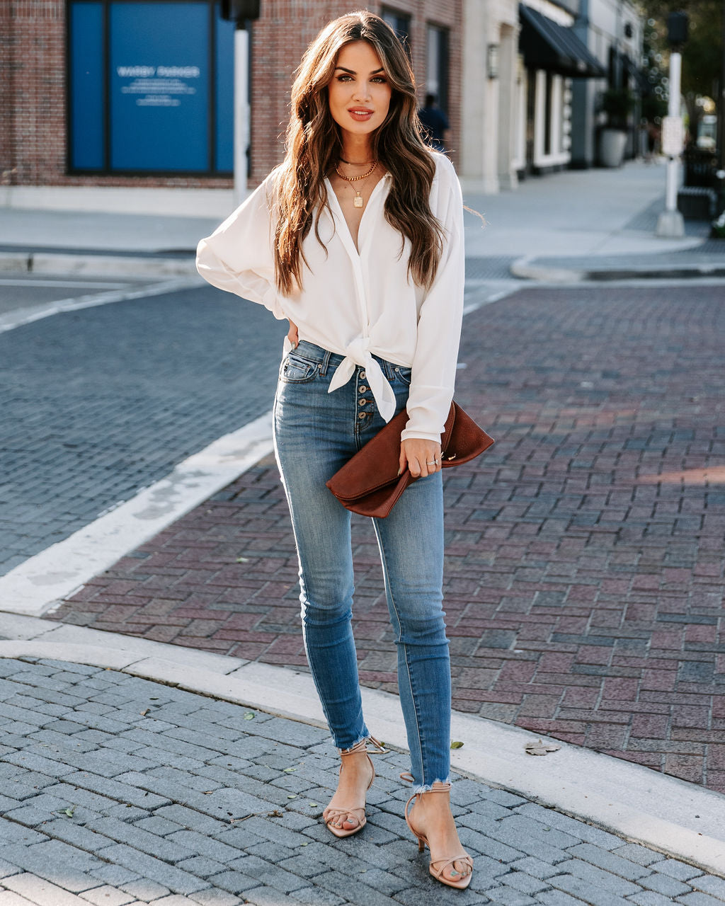 Attention To Detail Button Down Tie Blouse - White