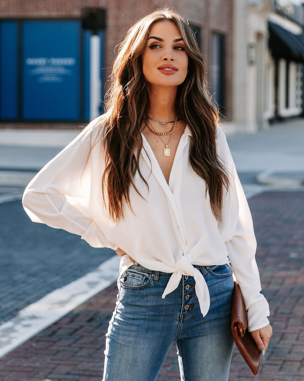 Attention To Detail Button Down Tie Blouse - White