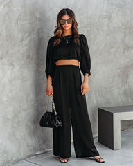 Attention Please Pocketed Wide Leg Pants - Black