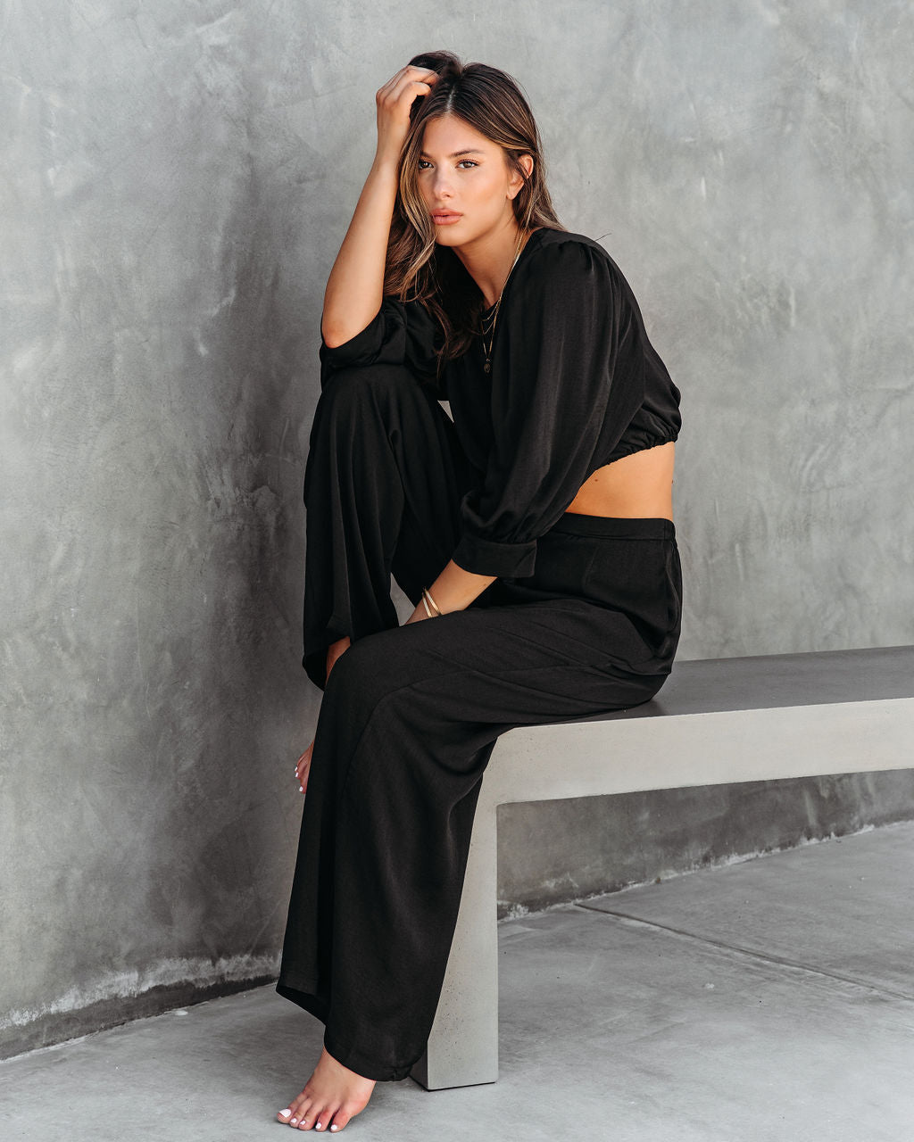 Attention Please Pocketed Wide Leg Pants - Black