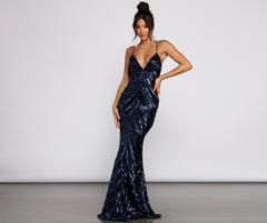 Aubrie Formal Sequin Scroll Dress