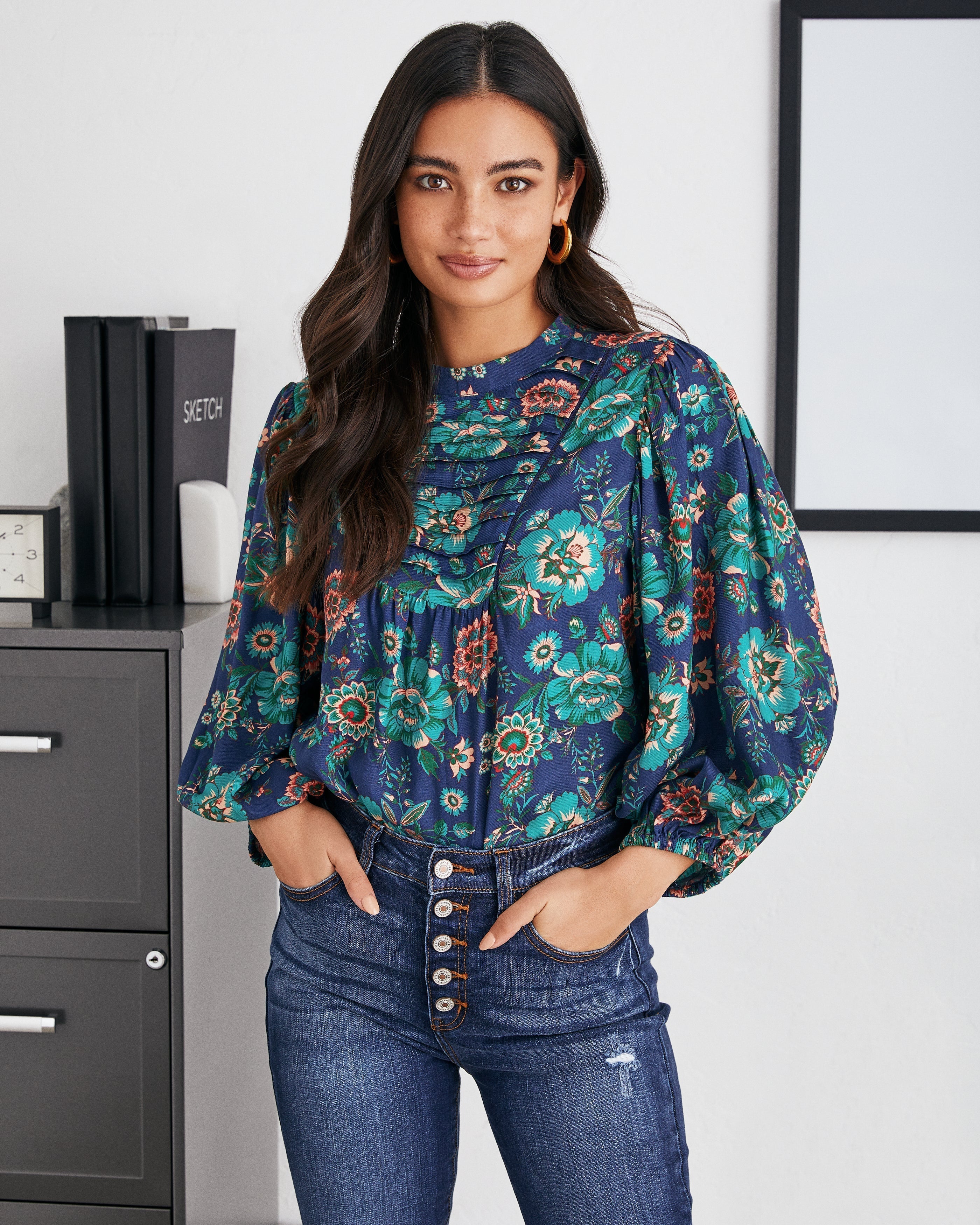 Auden Floral Pintuck Blouse